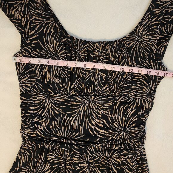 Coldwater Creek Dress Fit & Flare Cap Sleeve Black Tan Print Size 16 - Picture 5 of 7